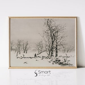 Winter Sketch Art,Winter Landscape Digital Print,Vintage Drawing Print,Vintage Sketch Art Print,Landscape Sketch Print,Tree Drawing Print