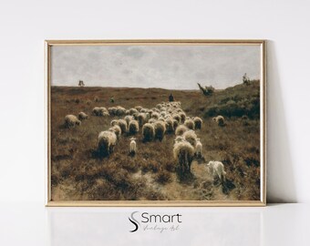Sheep Landscape Painting: Vintage Farmhouse Wall Art (Digital Download)