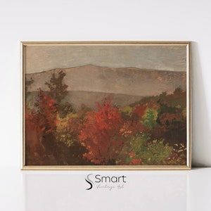 Fall Landscape Painting,Autumn Trees Printable,Fall Forest Wall Art,Vintage Autumn Painting,Autumn Landscape Print,Warm Toned Art Print,114
