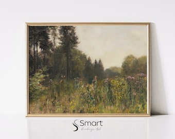 Vintage Meadow Oil Painting: Spring Wildflower Field Art (Digital Download)