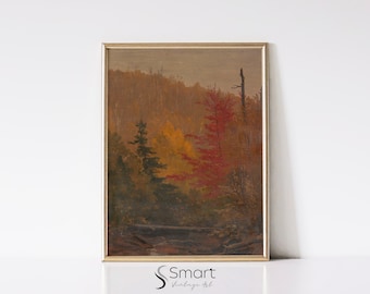 Herbst Wald Wand Kunst - Vintage Herbst Landschaft Gemälde Digitaler Download