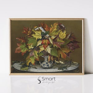 Still Life Painting,Fall Still Life,Fall Leaf Print,Autumn Leaves Wall Art,Floral Still Life Print,Botanical Leaves Print,Vintage Leaf Print