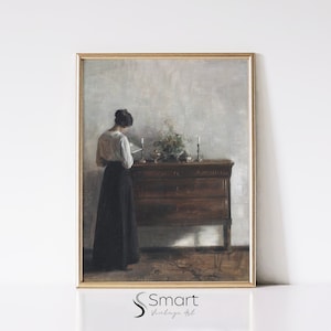 Woman Reading Oil Painting,Portrait Woman Reading,Woman Portrait Wall Art,Interior Painting Printable,Muted Wall Print,Neutral Wall Decor,91