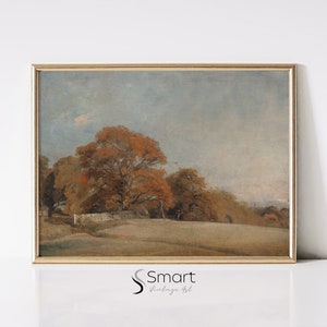 Fall Landscape Wall Art,Autumn Landscape Painting Digital Download,Fall Wall Print,Vintage Landscape Painting,Antique Autumn Painting,117