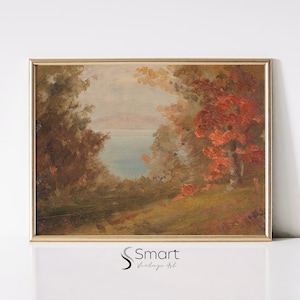 Herbst See Gemälde, Herbst Landschaft Wandkunst, Herbst Landschaft Gemälde, Herbst Bäume am See, Vintage Landschaftsmalerei Digitaler Download,20