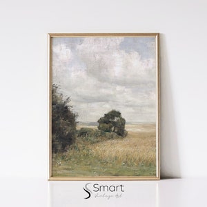 Obraz przedstawiający letni pejzaż w stylu vintage: wiejskie pole do druku (do pobrania w wersji cyfrowej)