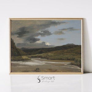 Vintage River Art Print,Moody Landscape Painting,River Landscape Oil Painting,Farmhouse Wall Art,Muted Tonal Print,Rustic Country Decor,25