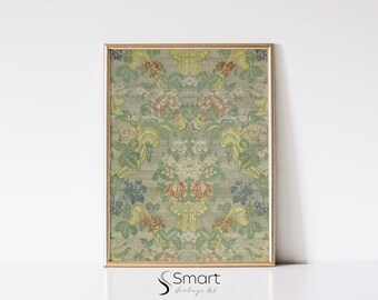 Vintage Tapestry Wall Art Print: Floral Textile Pattern (Digital Download)