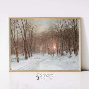 Snowy Winter Landscape Print,Winter Forest Painting,Winter Forest Landscape Print,Winter Art Printable,Winter Deer Print,Snowy Forest Print