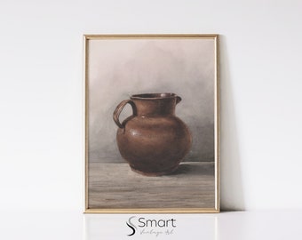 Vintage Kitchen Jug Print - Farmhouse Still Life Painting Wall Art Digital Download
