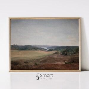 Country Landscape Painting,Muted Landscape Wall Art Printable,Moody Landscape Oil Painting,Countryside Wall Decor,Field Wall Art Print,163