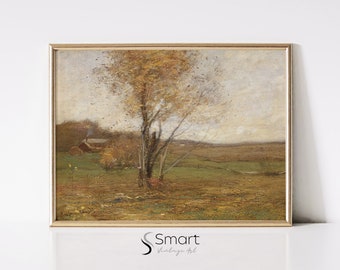 Vintage Autumn Landscape Painting: Country Fall Decor (Digital Download)
