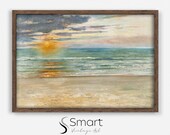 Vintage Coastal Seascape Painting Antique Muted Sunset Wall Art Sea Landscape Printable Art Antique Ocean Painting Neutral Seaside Decor 042