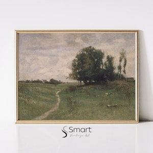 Vintage Landscape Painting,Country Landscape Printable Wall Art,Village Landscape Print,Countryside Art Print,Farmhouse Painting Print,66