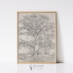 Vintage Tree Sketch,Oak Tree Drawing,Botanical Sketch Print,Tree Drawing Print,Neutral Wall Art Printable,Tree Sketch Art,Oak Art Print,45