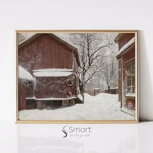 Vintage Winter Printable Wall Art,Winter Village Painting,Snowy Landscape Art Print,Winter Farmhouse Print,Snowy Village Art,Winter Wall Art