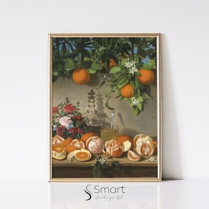 Fruit Print for Kitchen,Still Life Painting of Oranges,Country Kitchen Wall Art,Vintage Fruit Painting,Kitchen Painting Printable Download,4