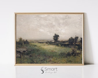 Vintage Country Landscape Painting: Rustic Farmhouse Decor (Digital Download)
