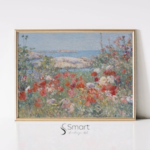 Wildflower by the Sea Art Print,Coastal Floral Painting,Seascape Wall Art,Wildflowers Field Painting,Seaside Floral Art,Sea Landscape,56
