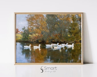 Vintage Duck Painting: Autumn Landscape, Farmhouse Nursery (Digital Download)