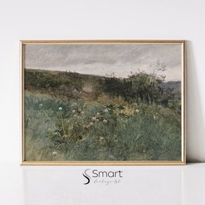 Wildflower Field Landscape Oil Painting,Meadow Wall Art,Vintage Countryside Art,Printable Country Field Wall Art,Muted Landscape Print,49