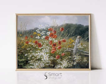 Wildflower Field Painting: Vintage Floral Landscape Art (Digital Download)