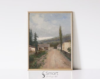Vintage Dorf Ölgemälde: Europäische Landlandschaft Kunst (Digitaler Download)