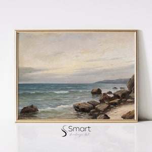 Vintage Coastal Art Print,Seaside Painting,Sea Landscape Print,Vintage Seascape Painting,Beach Wall Art Printable,Ocean Wave Art Print,38