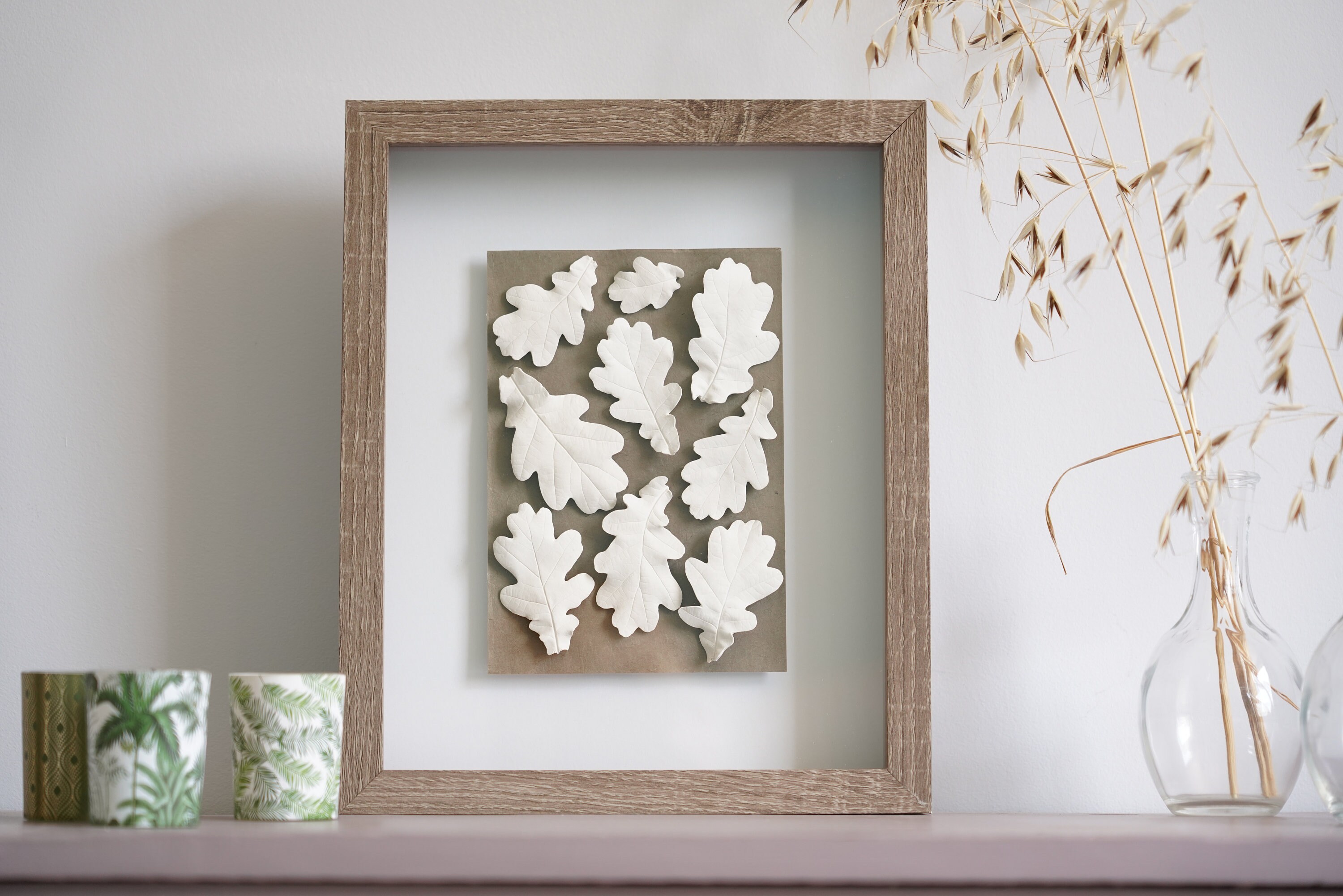 Feuilles de Chêne, Composition Végétale, Empreinte Feuilles en Plâtre