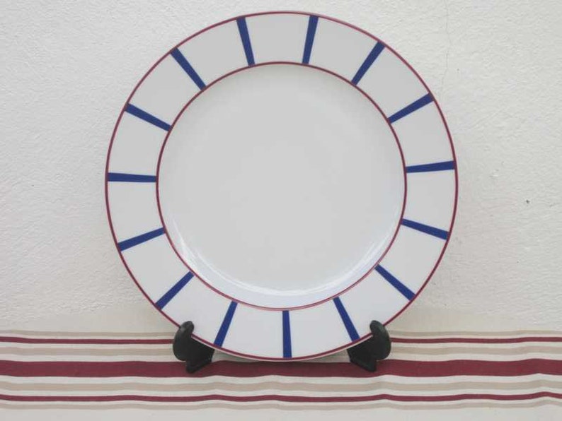 6 Assiettes plates porcelaine basque bleu et rouge image 2