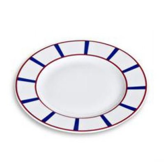 18 Assiettes Basque Porcelaine Bleu et Rouge