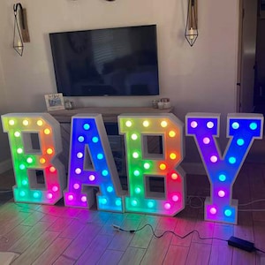 Luz de marquesina con letras para bebés de 4 pies/3 pies, letras de marquesina iluminadas grandes para bodas, letras de marquesina iluminadas personalizadas para eventos, decoración de bodas