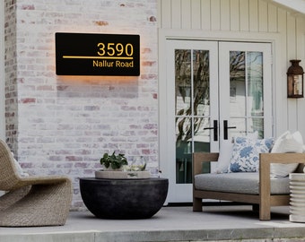 Letrero de número de casa DIY, placa LED Meta para casa, letrero de número de casa moderno, placa de luz para puerta de entrada, letrero iluminado con número de buzón
