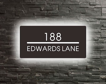 Insegna con numero civico personalizzata, targa con numero civico a LED, targa con indirizzo personalizzata, insegna luminosa per casa, insegna con numero civico, insegna per porta, indirizzo a LED