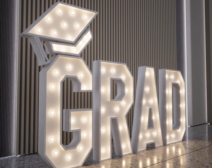 Graduation Led Version GRAD Marquee Letters - 4ft/3ft LED Light up Graduation Sign - Class of ...