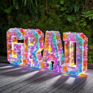 GRAD LED Marquee Sign with Custom Class Year, Battery & Plug-in Light Up Letters for Graduation Decor