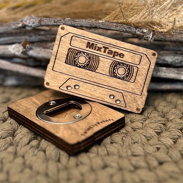 Flaschenöffner Holz Retro Mix Tape | Holz Kassette | Gartenparty | Grillparty | Geschenkidee für jeden Anlass | Hingucker | Männergeschenk