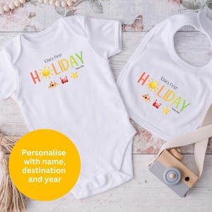 Personalised first holiday baby bodysuit, My 1st holiday bib, baby gift, unisex, baby vest, personalised 1st holiday bib, cute baby holiday