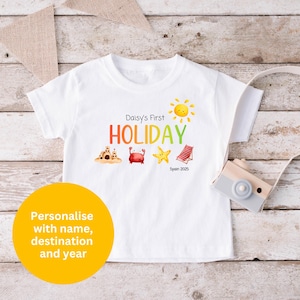 Personalised first holiday T-shirt, My 1st holiday Tshirt, children&#39;s gift, unisex, toddler t-shirt, personalised 1st holiday t-shirt