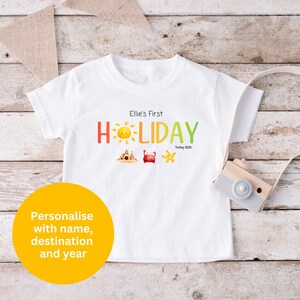 Personalised first holiday T-shirt, My 1st holiday Tshirt, children&#39;s gift, unisex, toddler t-shirt, personalised 1st holiday t-shirt