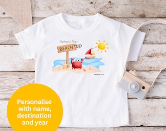 Personalised first beach trip T-shirt, My 1st beach trip Tshirt, children's gift, unisex, toddler t-shirt, personalised 1st beach t-shirt