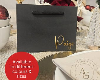 Personalised Christmas Luxury Gift Bag, Elegant Custom Bag, Luxury Party Favour Bag, Festive Custom gift bag, Black & Gold Gift Bag