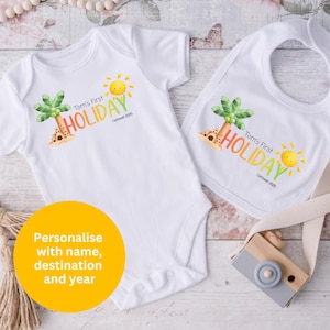 Personalised first holiday baby bodysuit, My 1st holiday bib, baby gift, unisex, baby vest, personalised 1st holiday bib, cute baby holiday