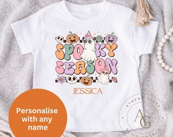 Camiseta de Halloween personalizada, bonito regalo de Halloween, regalo para niños, camiseta para niños pequeños, Halloween 2025, camiseta retro de Halloween, temporada espeluznante