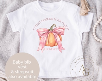 Camiseta de Halloween personalizada con la calabaza más linda del parche, lindo regalo de Halloween, regalo para niños, camiseta para niños pequeños, Halloween 2025, bonita
