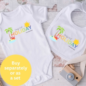 Personalised first holiday baby bodysuit, My 1st holiday bib, baby gift, unisex, baby vest, personalised 1st holiday bib