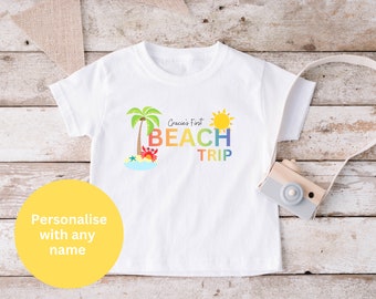 Personlig första strandresa-t-shirt, Min första strandresa-t-shirt, barnpresent, unisex, småbarns-t-shirt, personlig första strand-t-shirt