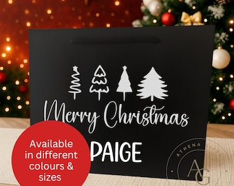Personalisierte Weihnachtsbaum Design Luxus Geschenktüte, Weihnachten 2025, festliche Geschenktüte, individuelle Namenstüte, Weihnachtsverpackung, Wichteln