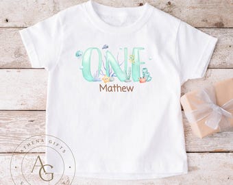 Personalisierte Sea Life Geburtstag T-Shirt, unter dem Meer Thema, Kinder Geschenk, Kleinkind Geburtstag Tee, kundenspezifisches Geburtstags-Andenken T-Shirt