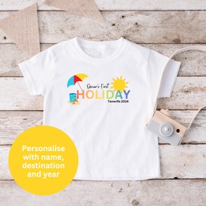 Personalised first holiday T-shirt, My 1st holiday Tshirt, children&#39;s gift, unisex, toddler t-shirt, personalised 1st holiday t-shirt